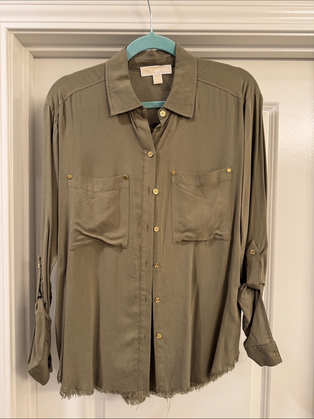 Michael Kors Olive Utility Button-Front Blouse